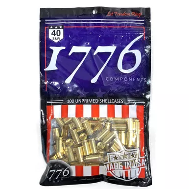 1776 USA 177604001 Unprimed Brass 40 S&W, Brass, 100 Pack
