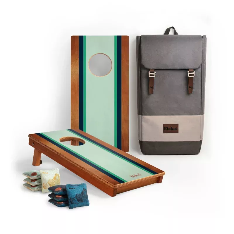 1ft x 2ft Graphic Wood Travel Cornhole Set | Classic Beach Stripes Collection