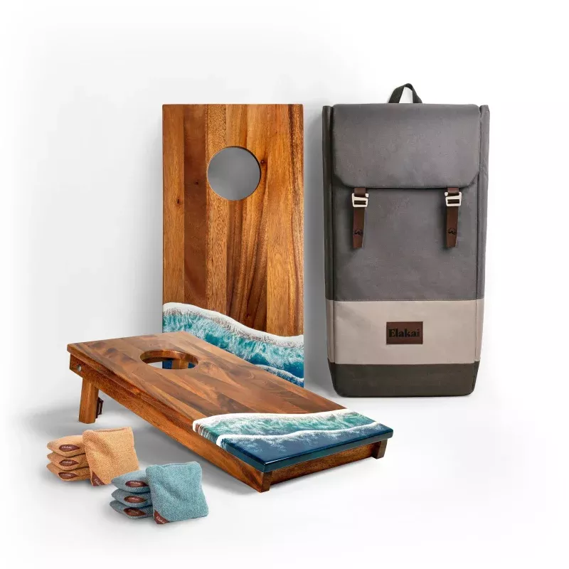 1ft x 2ft Resin & Wood Travel Cornhole Set | Beach Wave