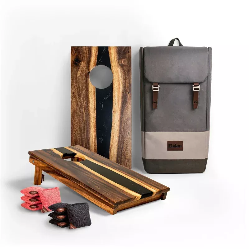 1ft x 2ft Resin & Wood Travel Cornhole Set | Live Edge River Collection