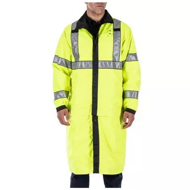 5.11 Tactical 48125 Men's Long Reversible Hi-Vis Rain Coat, Black