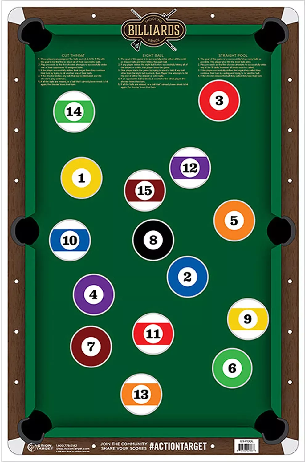 Action Target BilliardsPool Table Paper Hanging 23″ x 35″ Multi-Color 100 Per Box