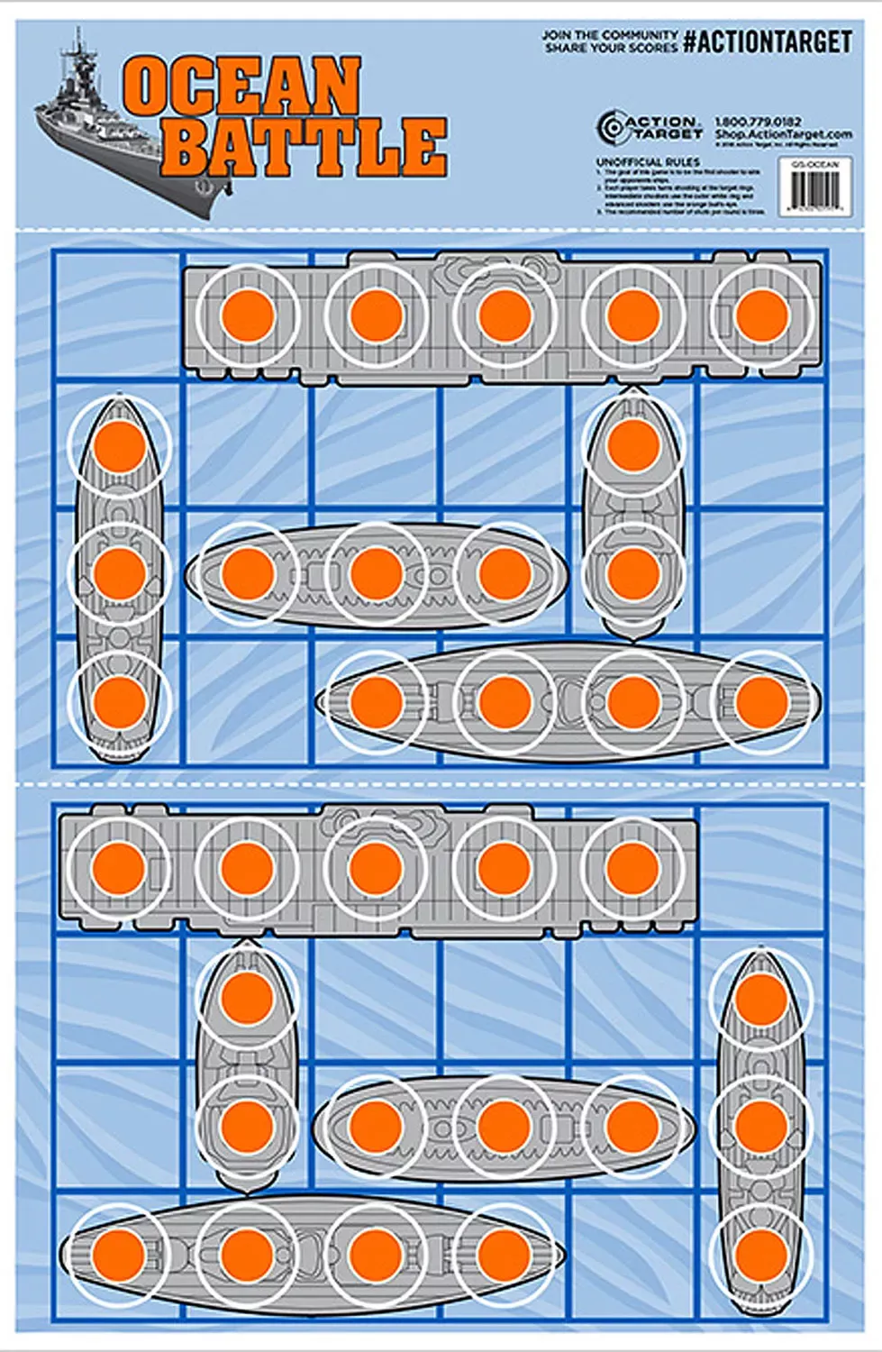 Action Target Ocean BattleShips Paper Hanging 23″ x 35″ Blue/Red 100 Per Box