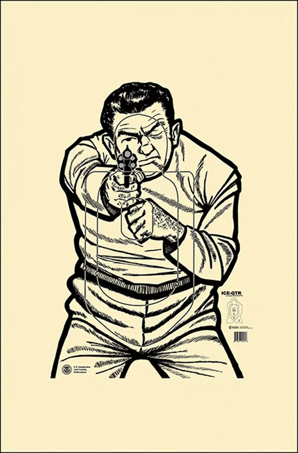 Action Target Training ICE QT (2009 Version) Man w/Gun Paper Hanging 17.50″ x 23″ Black/White 100 Per Box