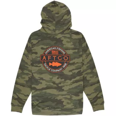 Aftco Bass Patch Pullover Hoodie Forest Camo L