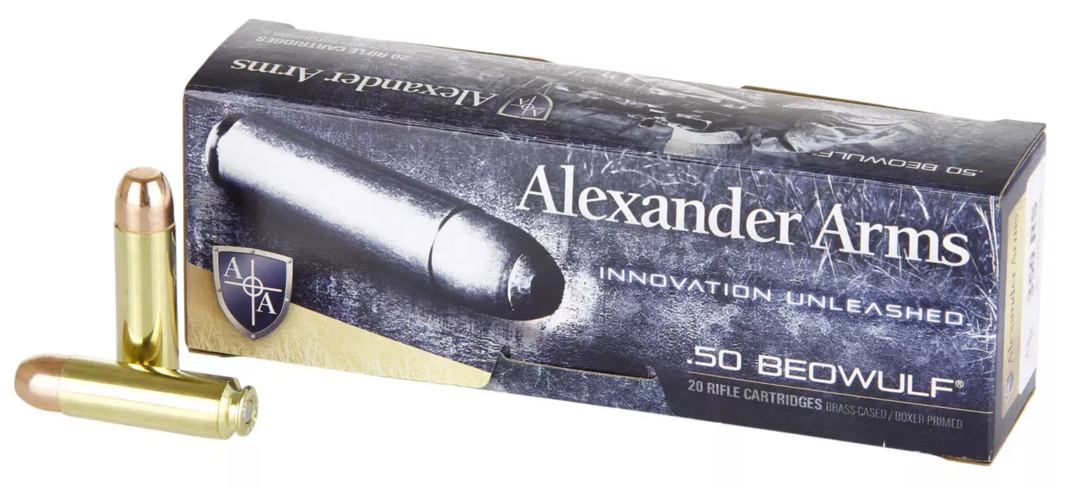 Alexander Arms Round Shoulder 50 Beowulf 350 Gr. Flat Point 20/Box
