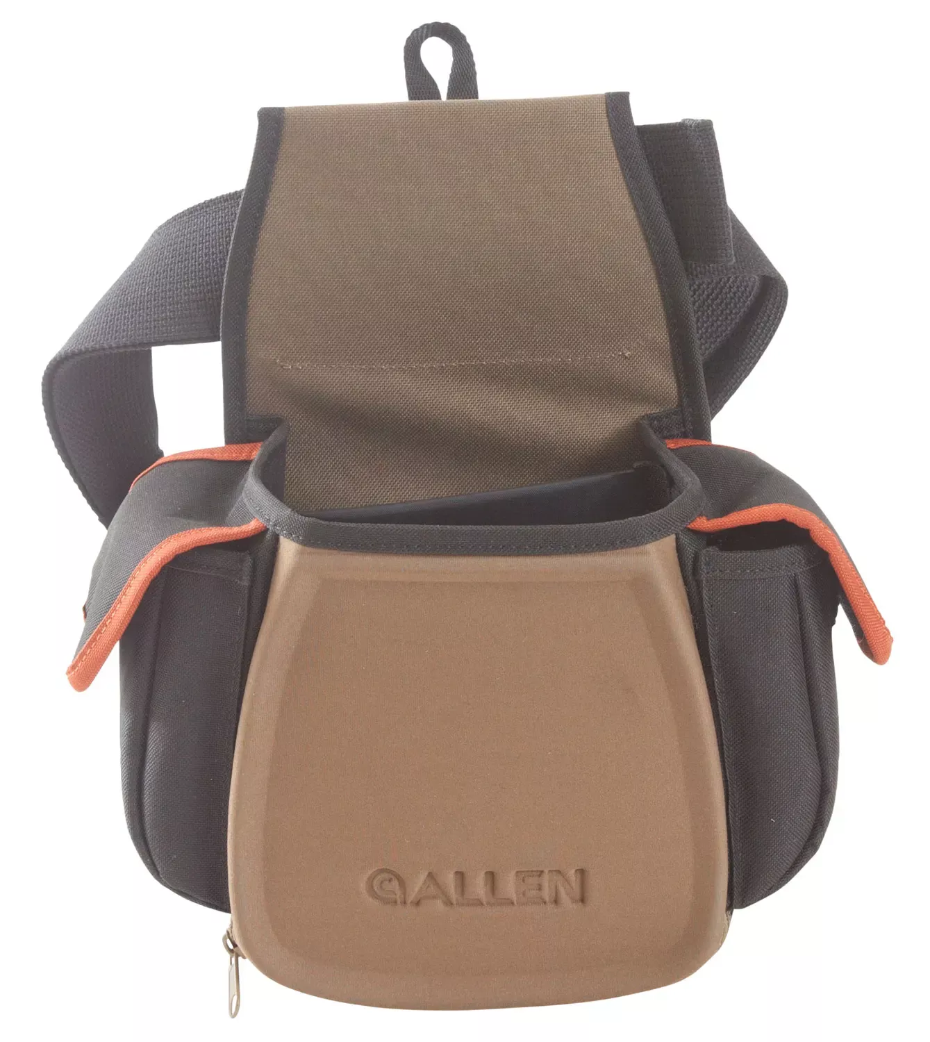 Allen Eliminator Pro Double Compartment Shooting Bag Black with Tan & Rust Accents, Elastic Loops, Side Pockets & D-Ring 7 x 4.75" x 12" Exterior Dimensions"