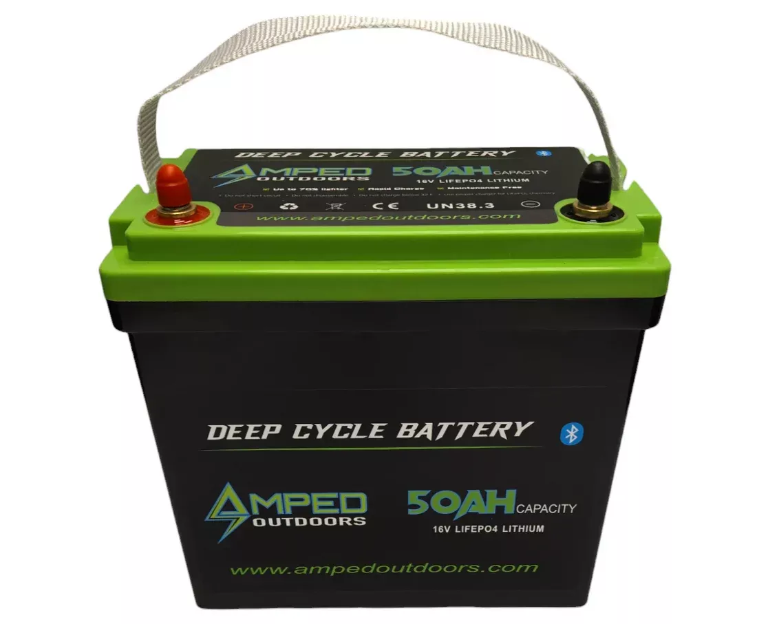 Amped Outdoors LiFePO4 Battery| Nominal Capacity 50Ah | Nominal Voltage 16V | With On board Charger