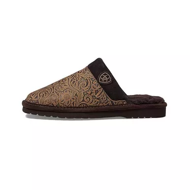 ARIAT Men’s Silversmith Embossed Tooling Brown Square Toe Slippers with Tin Box (AR3806-200)