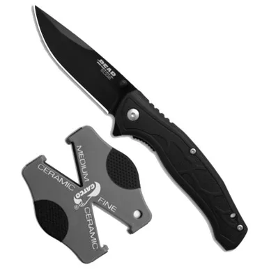 Bear Edge Brisk 2.0 Spring Assisted Liner Lock Black w/Sharpener Combo Set 3.30"