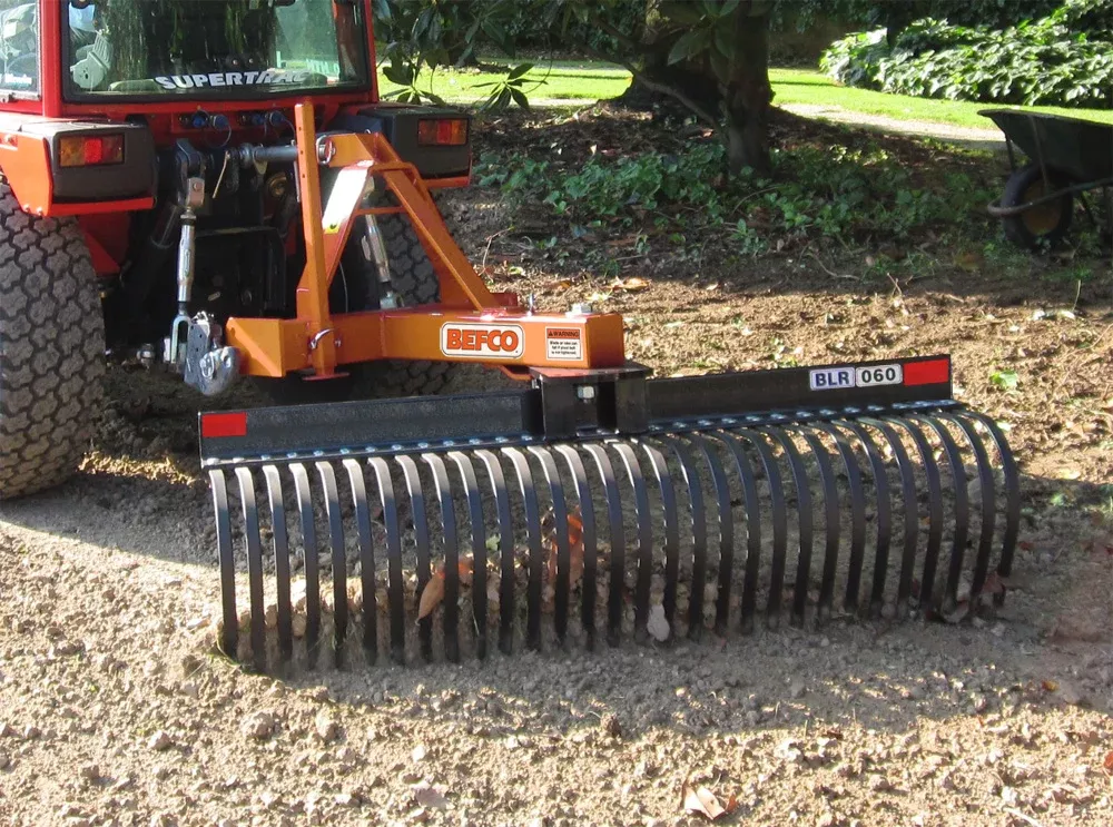 Befco | Landscape Rake | Model BLR Series | Working Width 48″ To 96″ | Sub-Compact & Standard Duty | Cat. 1 Quick Hitch | Horsepower 16 To 65 HP | For Tractors