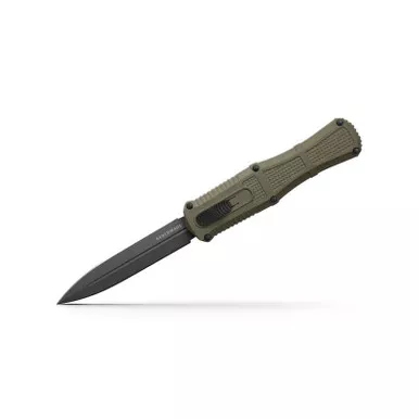 Benchmade 3370GY Claymore OTF Auto Knife (Out-the-Front) 3.89" PVD Plain Double Edge Dagger Blade, Ranger Green Grivory Handle