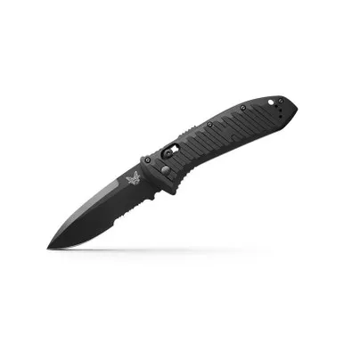 Benchmade 5700SBK Auto Presidio II Auto Axis Folding Knife 3.72" Drop Point Serrated Blade, Black Aluminum Handle