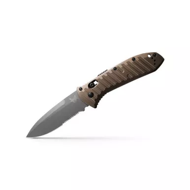 Benchmade 5700SGY-1 Auto Presidio II Auto Axis Folding Knife 3.72" Drop Point Serrated Blade, Burnt Bronze Aluminum Handle