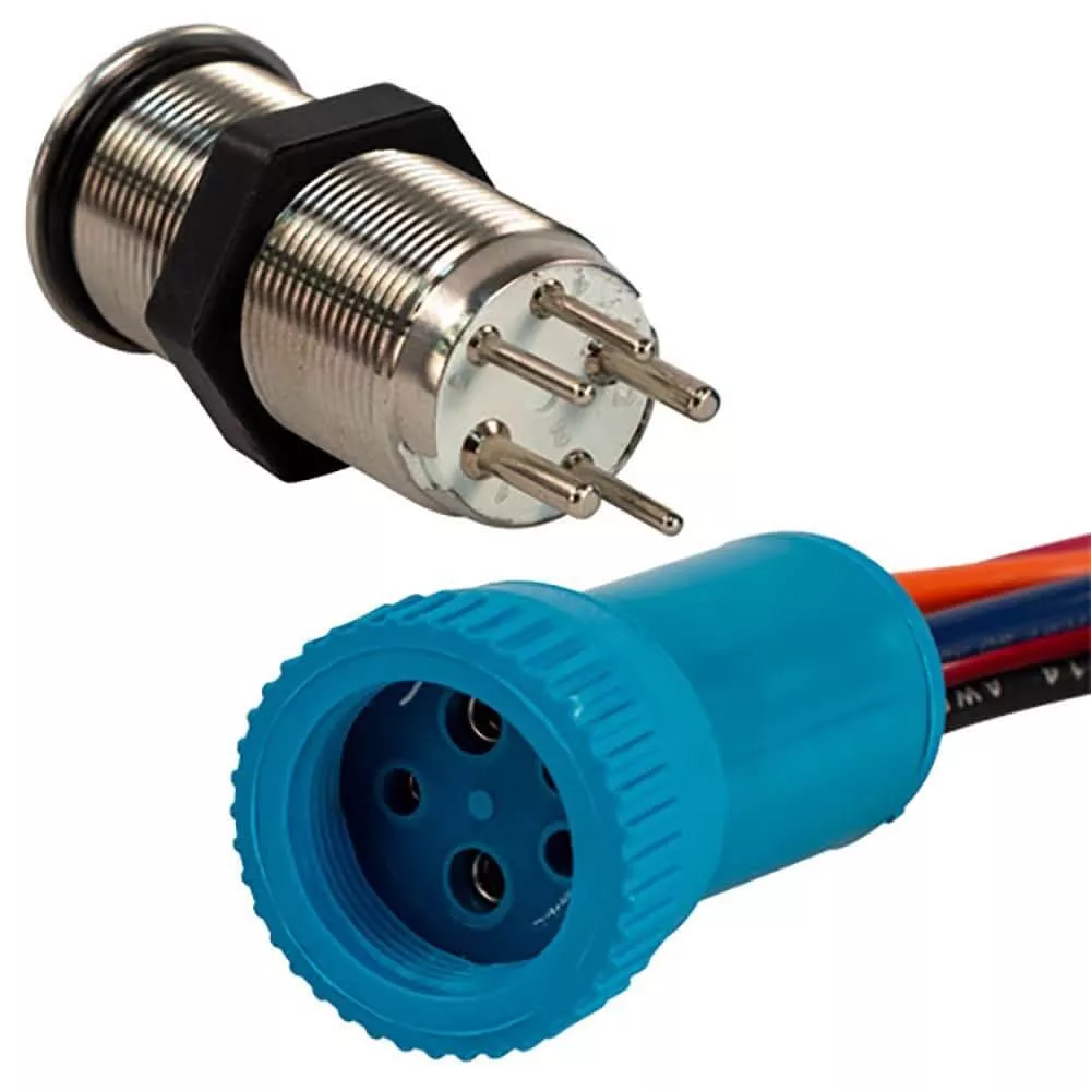 Bluewater 19mm Push Button Switch – Off/(On)/(On) Double Momentary Contact – Blue/Green/Red LED – 4′ Lead – 9057-2123-4