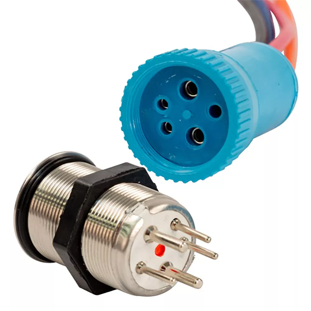 Bluewater 22mm Push Button Switch – Off/(On)/(On) Double Momentary Contact – Blue/Green/Red LED – 4′ Lead [9059-2123-4]