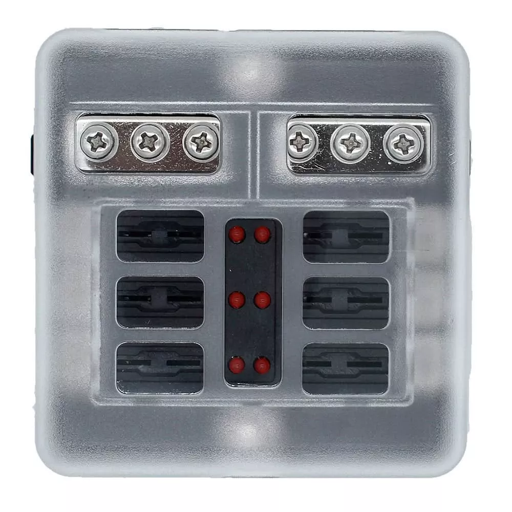 Bluewater 6-Position Fuse Block with LEDs for 48V DC Marine and Mobile Systems – 3200-0001-006