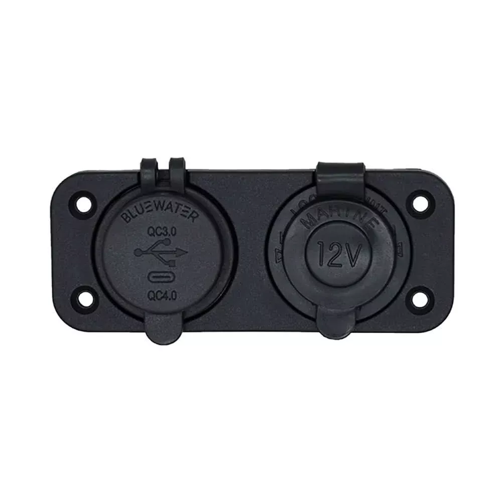 Bluewater Dual USB and USB-C 12V Combo Receptacle with Plate - 3000-4011