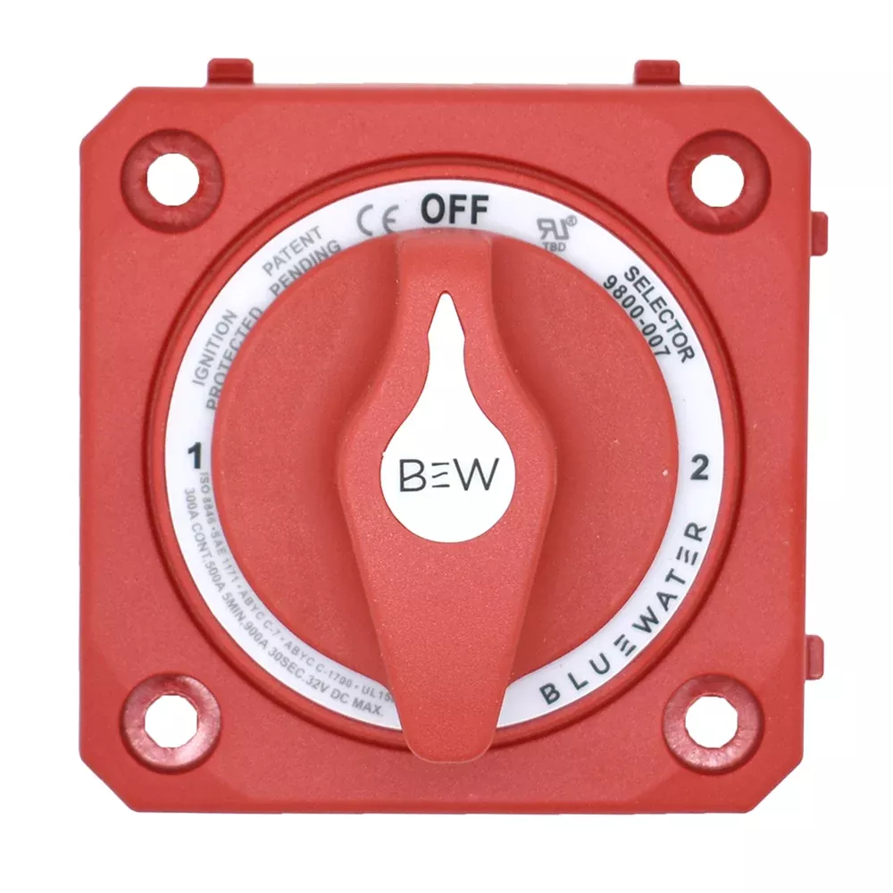 Bluewater Off/1/2/Both Battery Switch – Panel Mount – Red – 9800-007-10