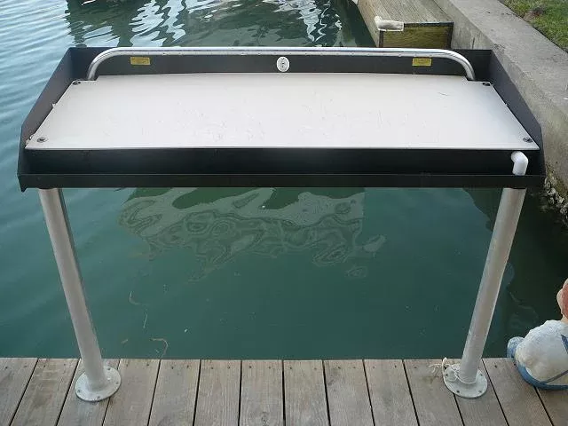 Boat Lift Distributors | Dock Mount Fish Cleaning Table | Dimensions 54.5″ W x 22.5″ D x 37″ | Weight 50 lbs | For Dock, Deck, & Pier