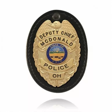 Boston Leather Model 5888 Oval Badge Holder, Hook & Loop Closure