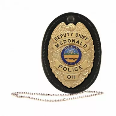 Boston Leather Model 5888CH Oval Badge Holder, Hook & Loop Closure w/ Chain