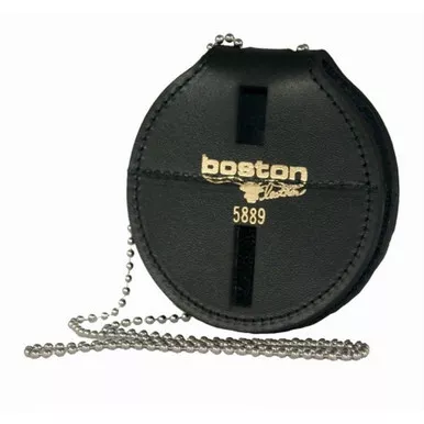 Boston Leather Model 5889SDX Deluxe 3" Circle Badge Holder, Hook & Loop Closure w/ Chain
