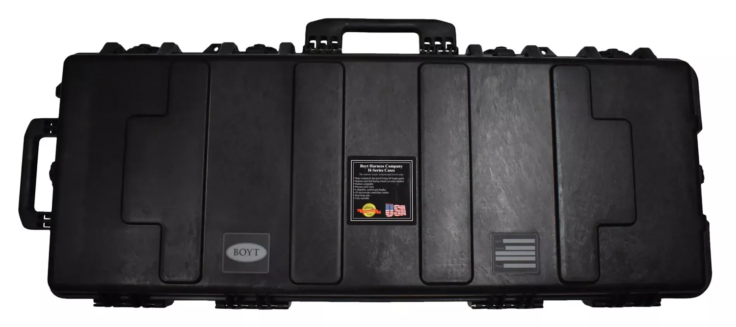 Boyt Harness Tactical AR/Carbine Case Black Polypropylene with Foam Padding, Ball Bearing Wheels, Steel Hinge Pins & Pressure Release Valve 41 x 15″ W x 4.50″ D Interior Dimensions”