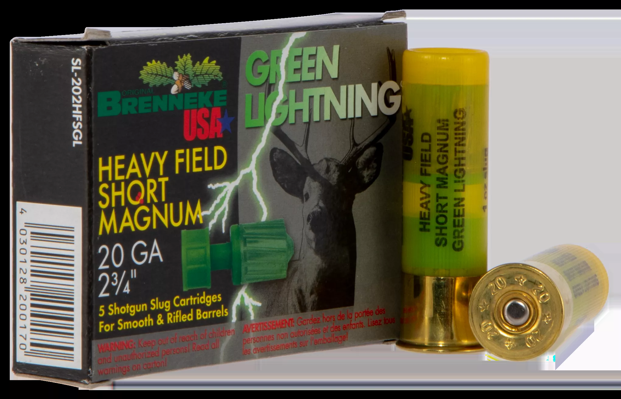 Brenneke Green Lightning 20 Ga 2.75″ 1 oz 546 Gr Slug 5/Box