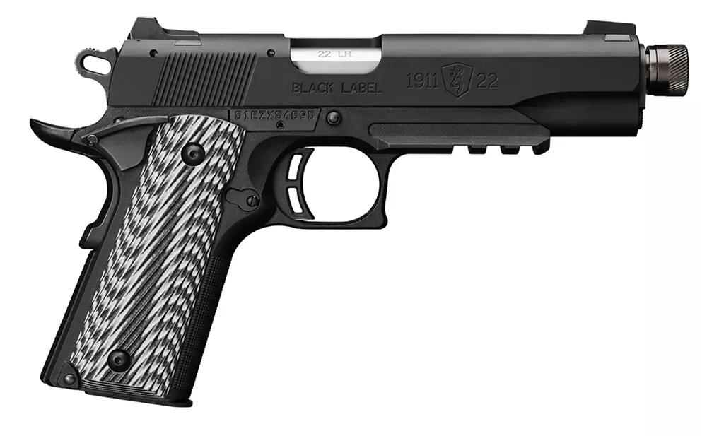 Browning Black Label SR1911 .22LR 10+1 4.88″ Threaded Barrel Steel Slide Syn Frame 3-Dot Sights Thumb Safety Black 051820490
