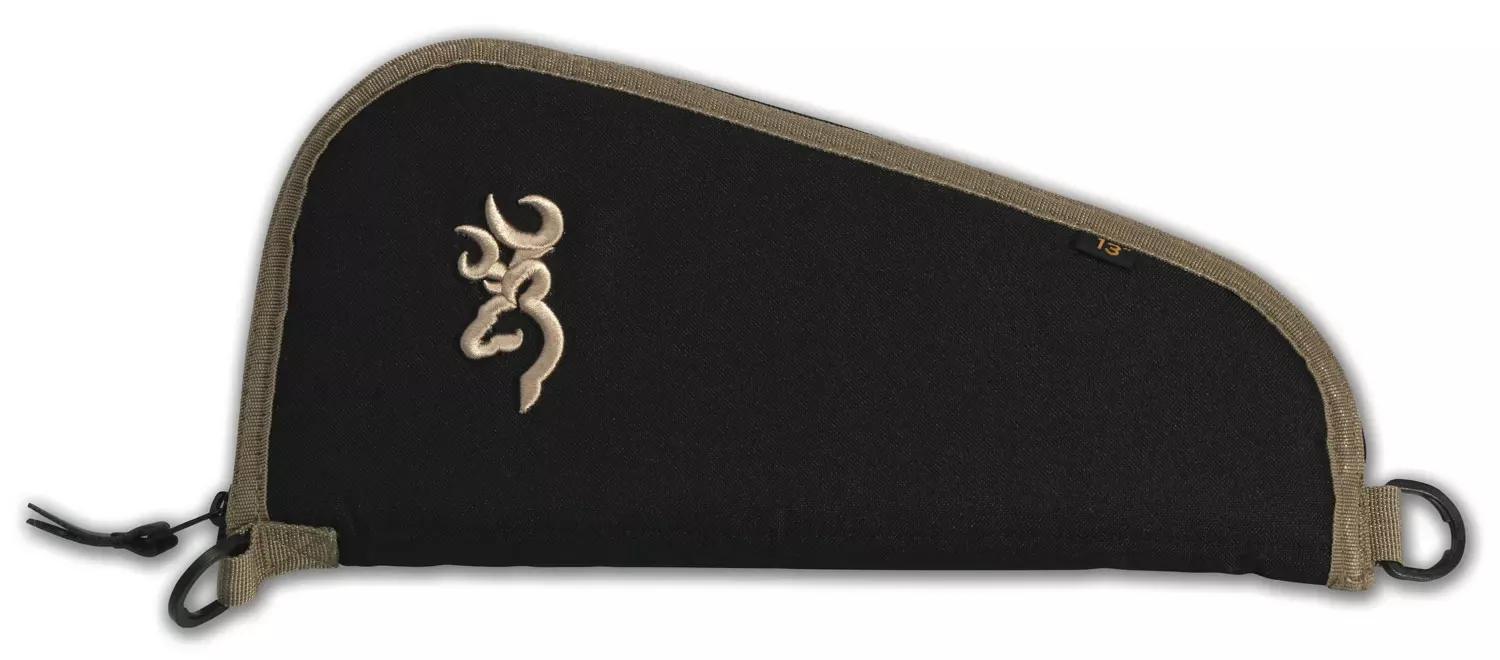 Browning Plainsman Pistol Rug made of 600D Polyester with Black Finish & Tan Trim/Logo, Open Cell Foam Padding, Brushed Tricot Lining & Zipper 13 L"