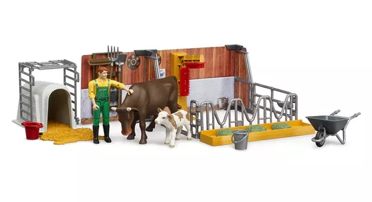 Bruder Bworld Cow And Calf With Farmer #BT62611