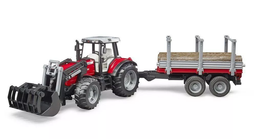 Bruder Massey Ferguson 7480 w/ Frontloader & Logging Trailer #BT02046