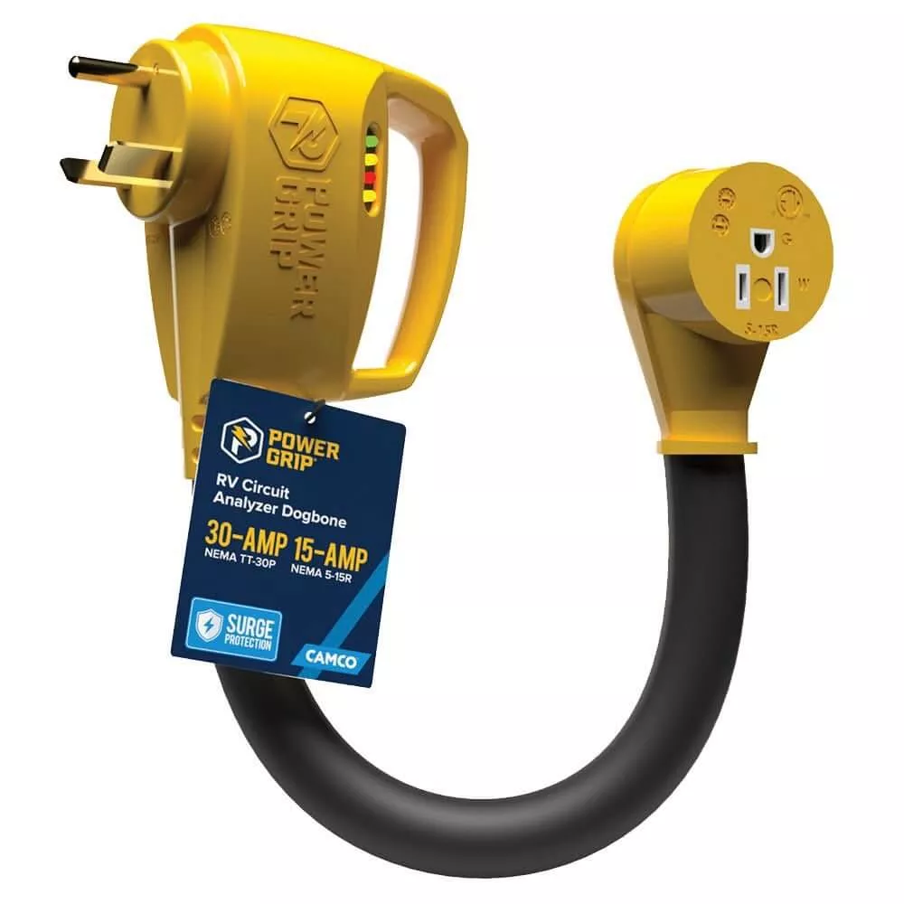 Camco Power Grip RV 12-Inch 30Amp Circuit Analyzer Dogbone with Integrated Surge Protection – 55461