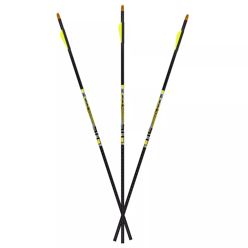 Carbon Express D-STROYER 32" .350 Spine Dual Spine Weight Forward LaunchPad Nock 2" Rapt-X Vanes 6 Arrows Per Box Black/Yellow