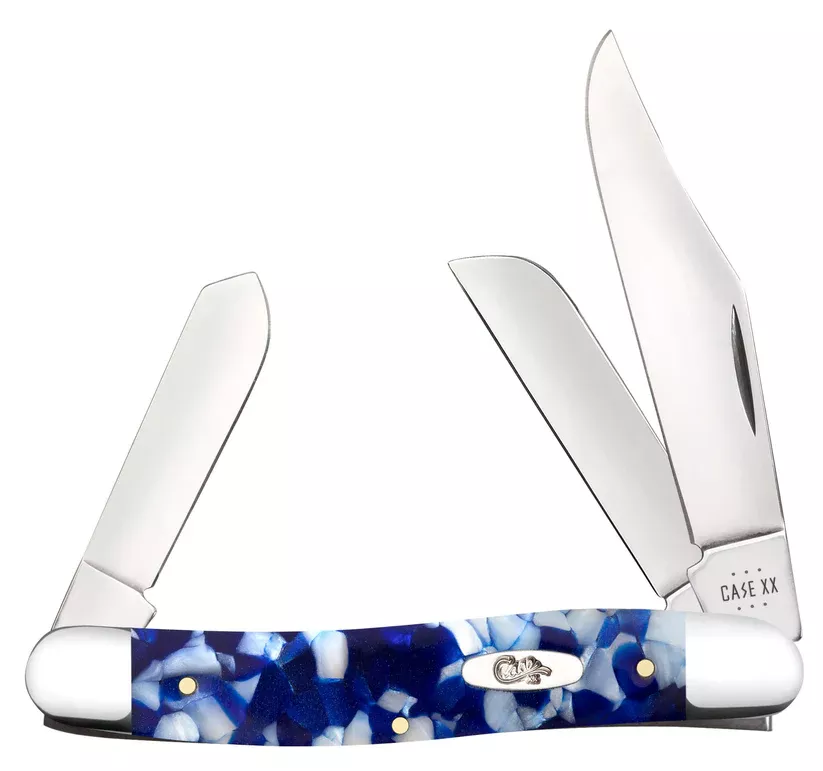 Case Knife Smooth Blue Crackle Kirinite Stockman Pocket Knife #CASE50722