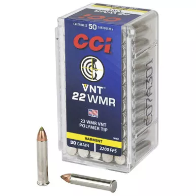 CCI VNT .22 WMR Ammunition 30 Grain Speer VNT Polymer Tip 50 Rounds