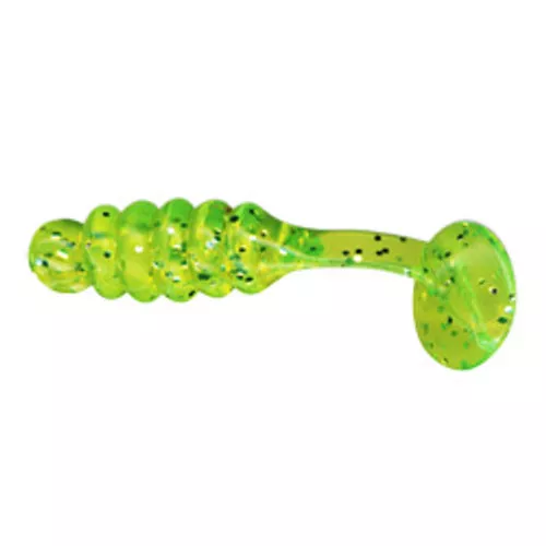 Charlie Brewer Crappie 1′ Slider Grub – Chartreuse Glitter #CBPG5