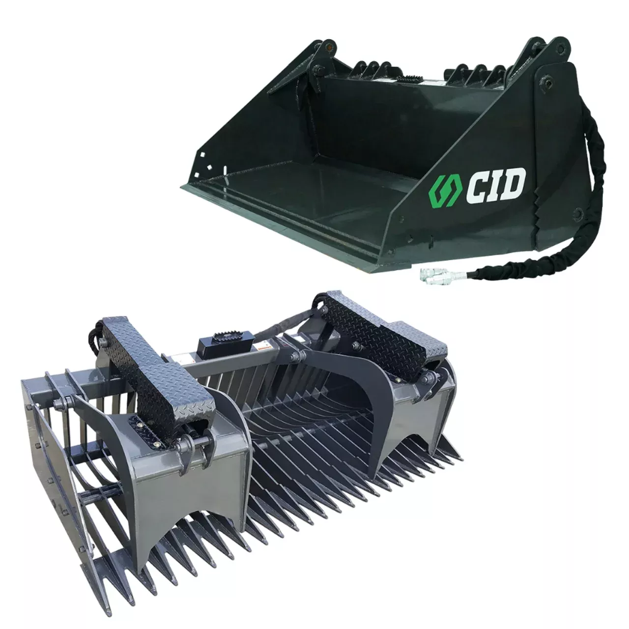 CID 4-IN-1 Bucket & Rock Grapple Bundle With Welded Teeth | 63″ – 66″ and 72″ Bucket Size | For Skid Steer