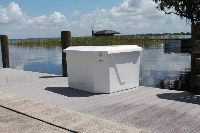 CM Marine Dock Box | Triangle | Model CMTRI-S | 54″ W x 29″ H x 34″ D | Space-Saving Design | For Marine Storage