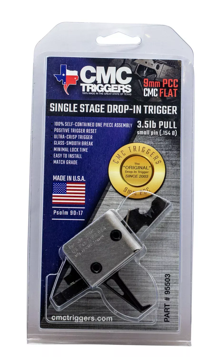 CMC Triggers Drop-In PCC Single-Stage Flat Trigger with 3-3.50 lbs Draw Weight & Black/Silver Finish for AR-15/AR-10