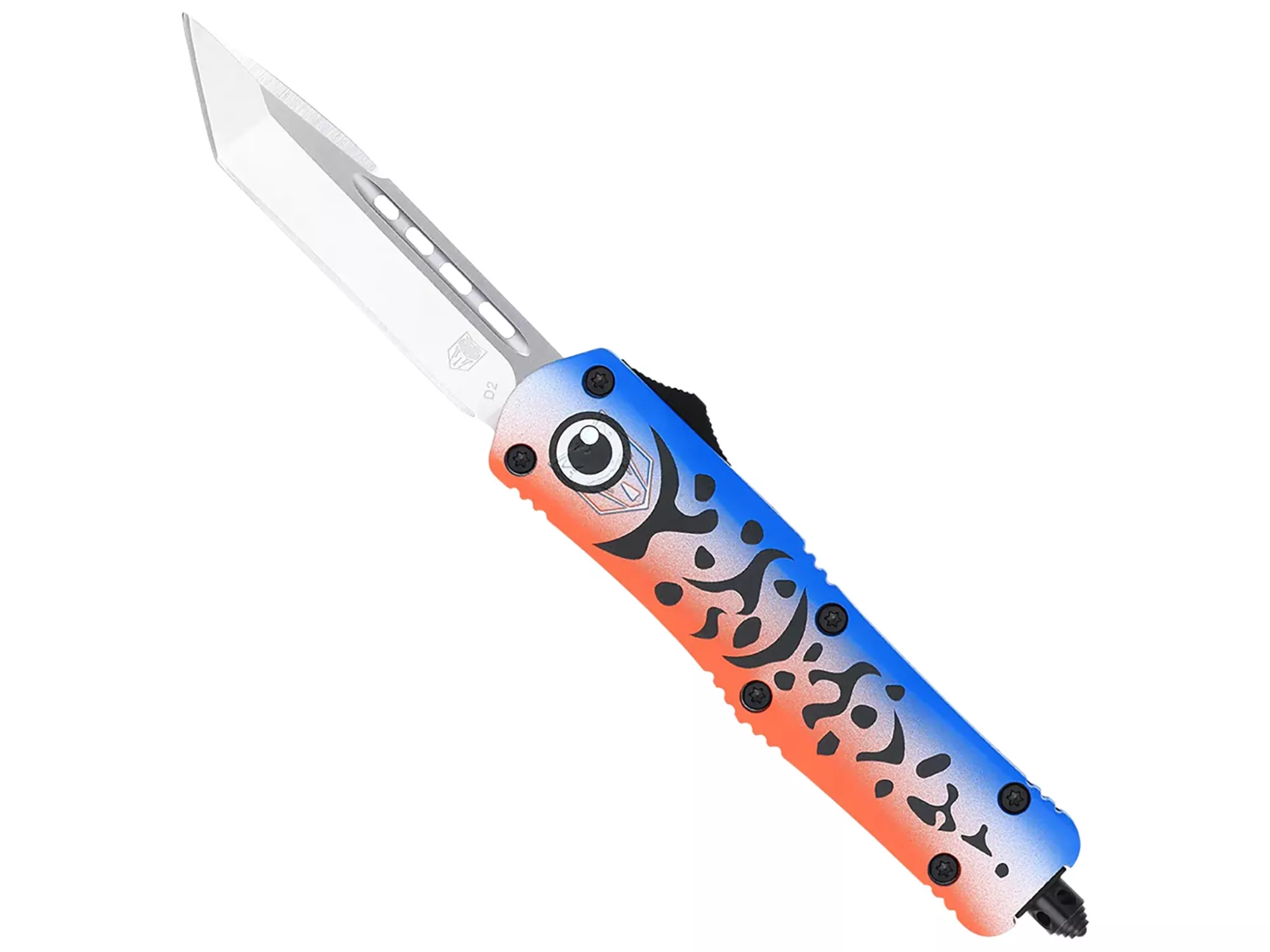 CobraTec 3″ D2 OTF Tanto Knife Satin Blade Blue Aluminum Handle