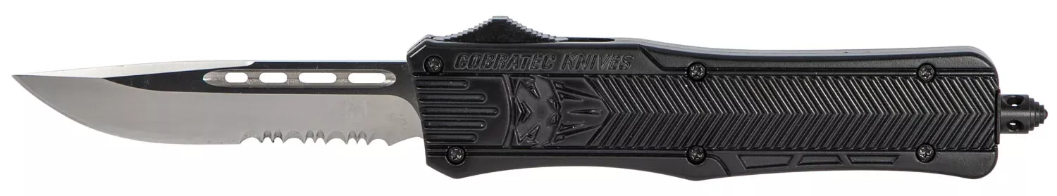 CobraTec KnivesCTK-1Medium 3" OTF Drop Point Part Serrated D2 Steel Blade