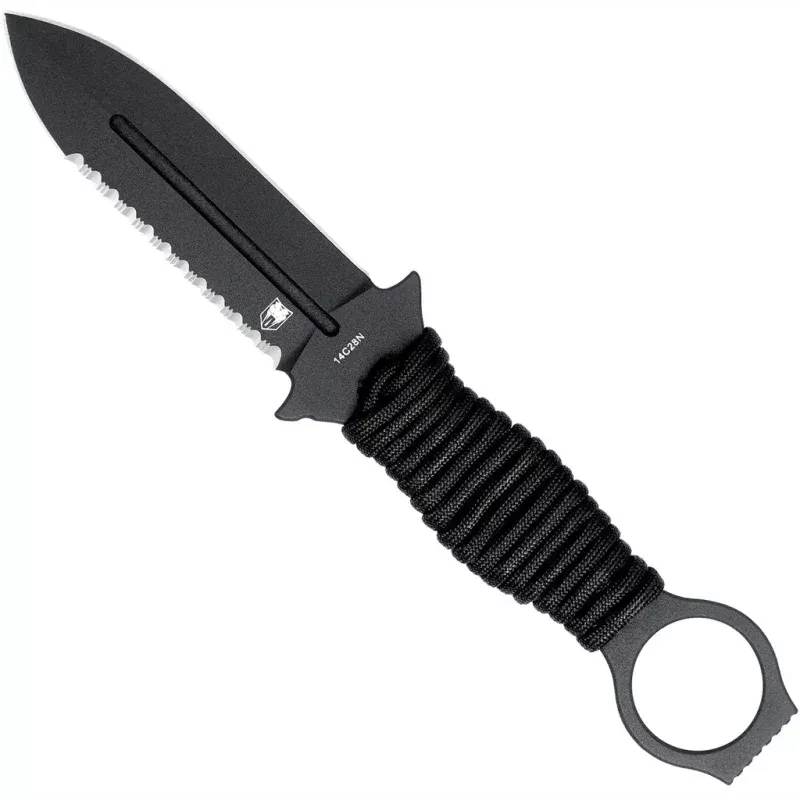 CobraTec Ringed Claymore 1 Side Serrated Dagger Fixed Blade Black