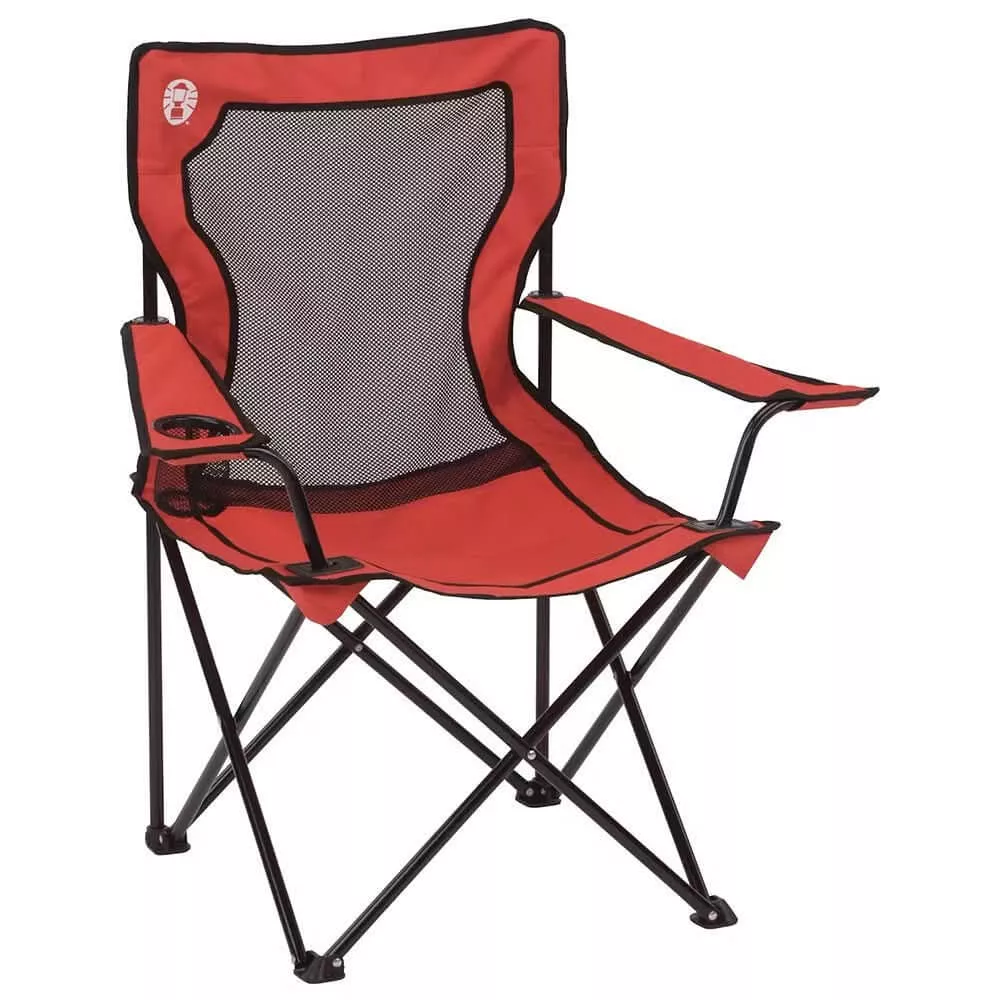 Coleman Broadband Mesh Quad Chair – Red with Adjustable Armrests and Mesh Cup Holder – 2000020258