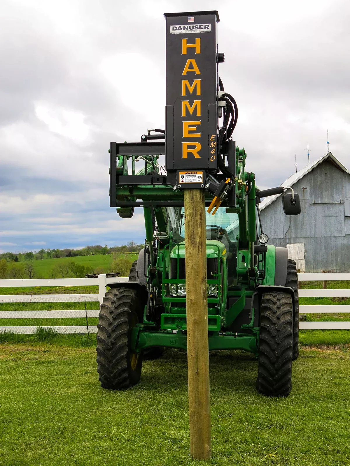 Danuser Hammer Hydraulic Post Driver Euro Front Loader Mount | Model EM40 | Width 27.5″ | Oil Flow Range 12-30 GPM | For Skid Steers