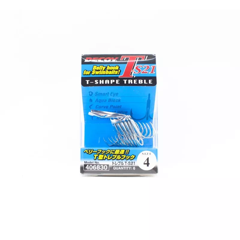 Decoy T-S21 Treble Hook T Shaped 3 Point Treble Hooks Size 4 (6830)