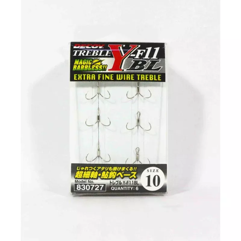 Decoy Y-F11BLTreble Hook Extra Fine Wire Barbless Hooks Size 10 (0727)