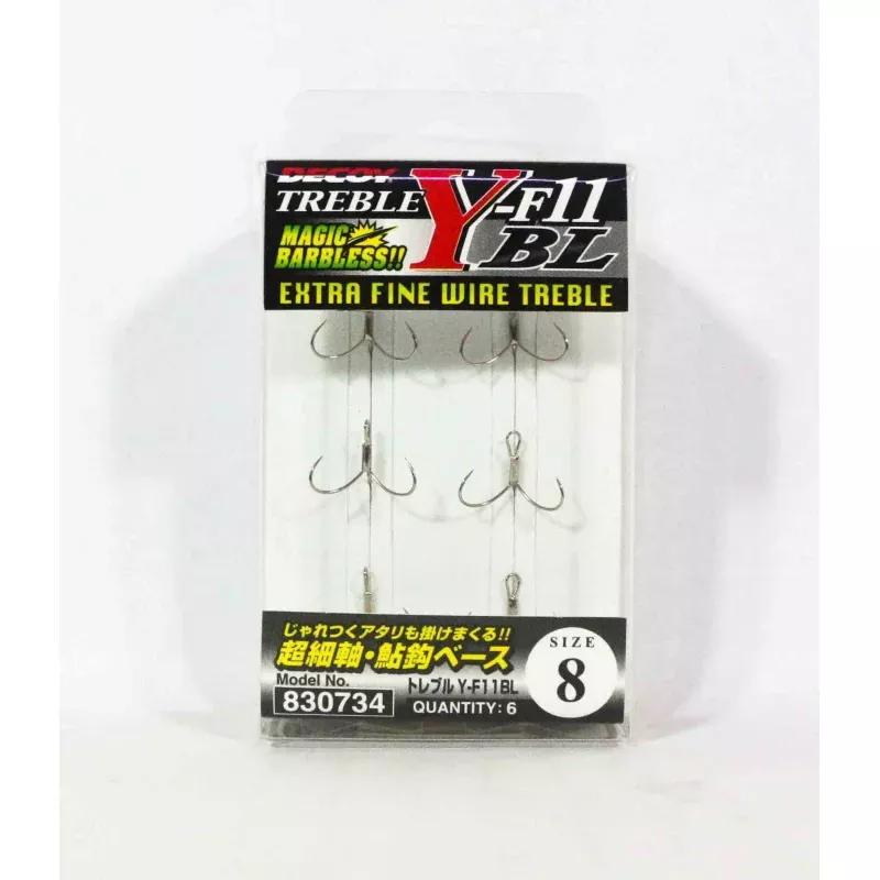 Decoy Y-F11BLTreble Hook Extra Fine Wire Barbless Hooks Size 8 (0734)