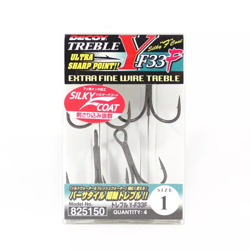 Decoy Y-F33F Treble Hook Fine Wire Treble Hooks Size 1 (5150)